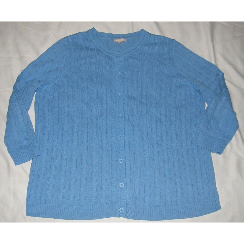 WOMAN WITHIN Blue Plus Sz 26/28 Business Casual Stretchy Cotton Cardigan Sweater